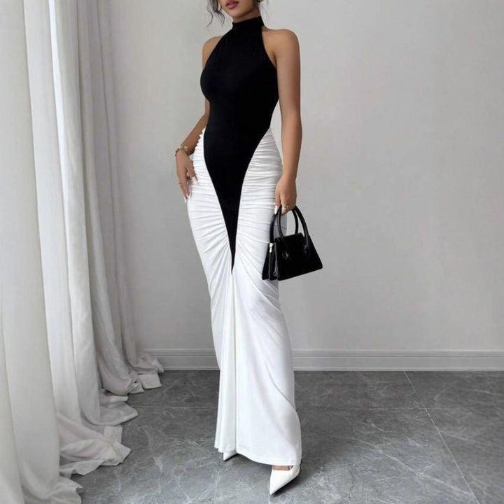 Dame Elegant, figursyet aftenkjole med kunstsilke-drapering Skovae