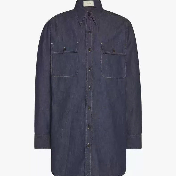 Dame afslappet denim skjortejakke med to brystlommer og moderne snit Stilla