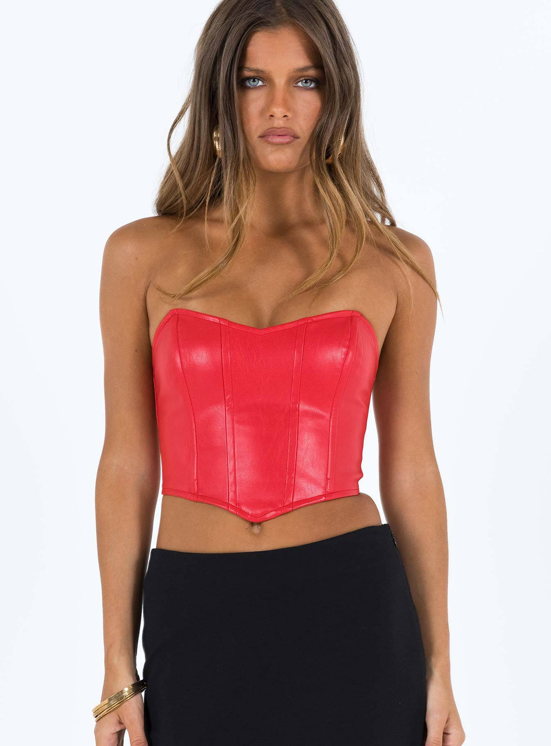 Damer Cropped Top med kunstnerisk knude og struktureret kunstlæder Skovae