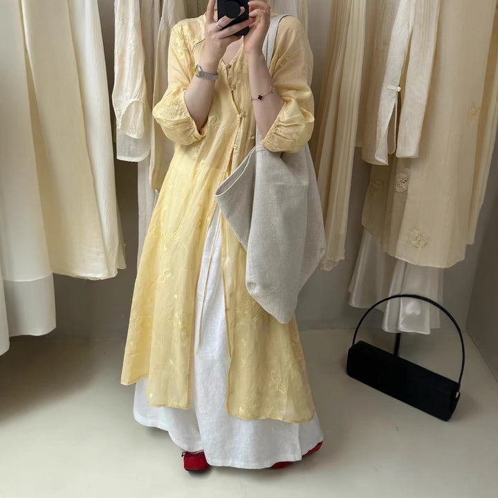 Femme Elegante Broderet Maxi Kjole Stilla 1749785292