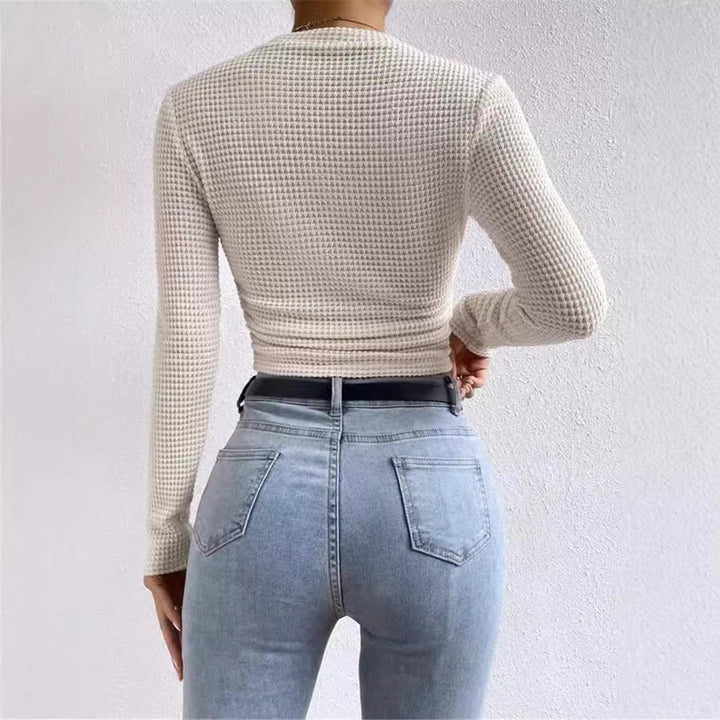 Damer moderigtigt Cropped Langærmet T-Shirt med Ribstruktur Stilla