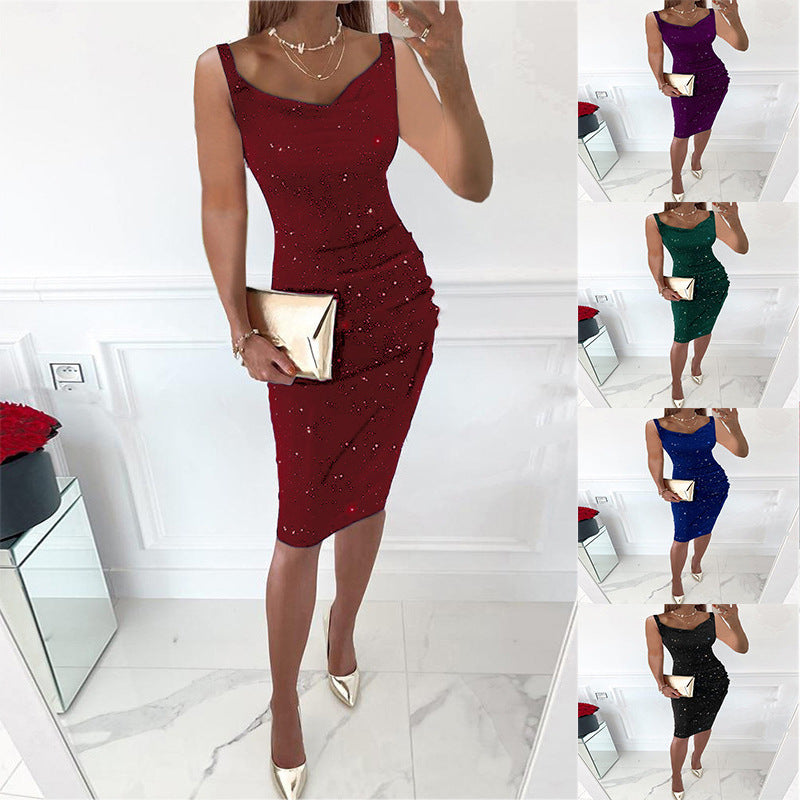 Dame Glitrende Bodycon Midi Kjole Stilla