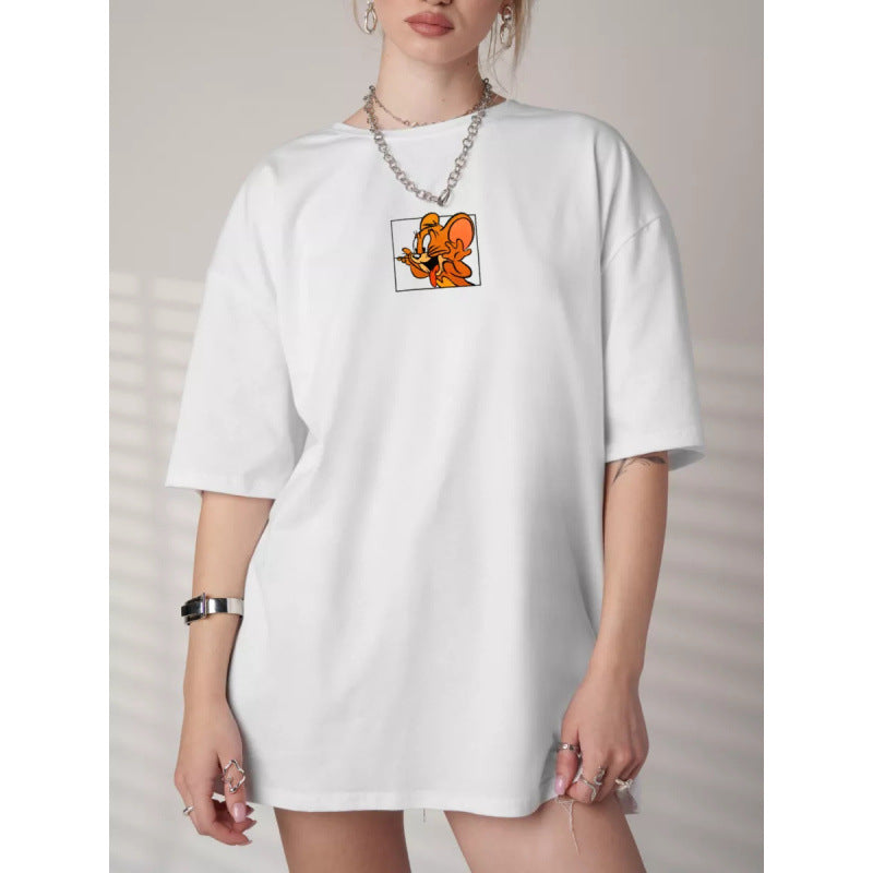 Dame T-shirt med kreativt cartoon-design Stilla