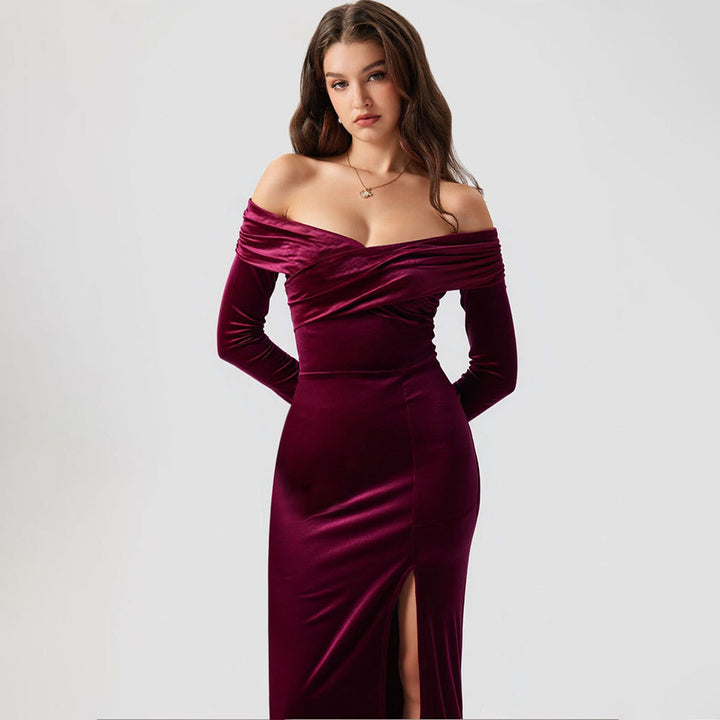 Damer Luksuriøs Aften Kjole med Off-Shoulder Design og Side Slids Stilla