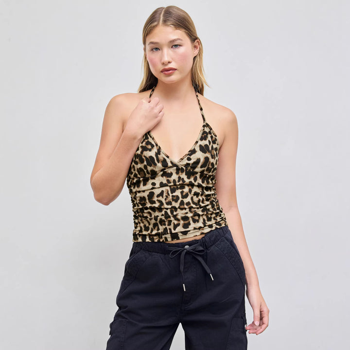Dame spaghetti strop top med leopardmønster Skovae