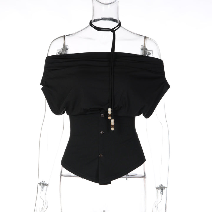 Dame Off-Shoulder Bluse skjorte med dekorativ snortræk Skovae
