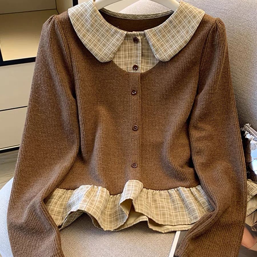 Kvindernes fashionable strikket sweater med skjorte bluse detaljer Stilla