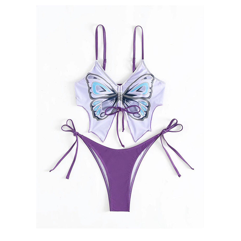 Dame sommerfugltryk højt skåret bikini sæt Stilla