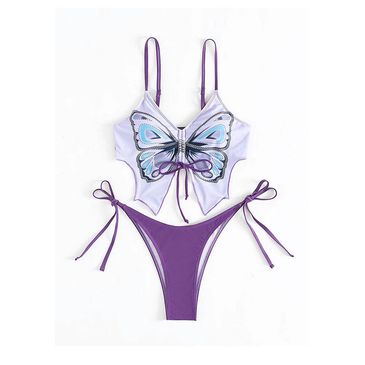 Dame sommerfugltryk højt skåret bikini sæt Stilla