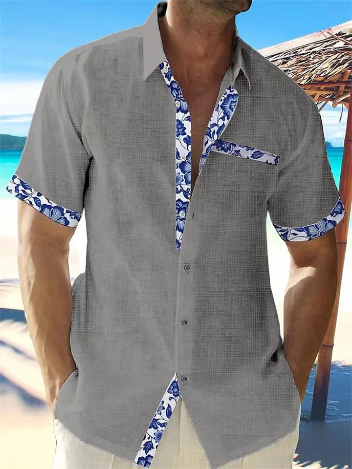 Herrer kortærmet bluse med blomsterkrave Stilla