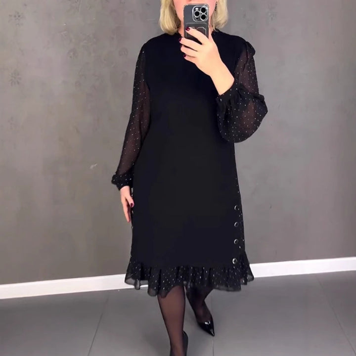 Ladies Elegant Dress with Voluminous Sleeves and Cut-Out Hem Skovae