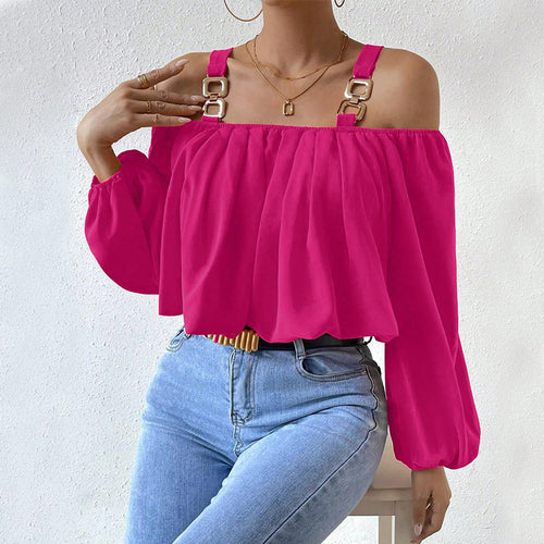 Kvinders off-shoulder bluse med dekorative stropper og elegant rynkning Stilla