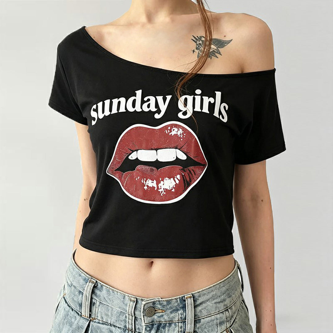 Dame Trendy Crop-Top med moderne læbeprint Skovae