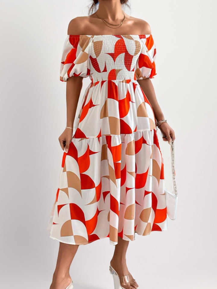 Dame Off-Shoulder Laget Maxi-Kjole med Geometrisk Tryk Stilla