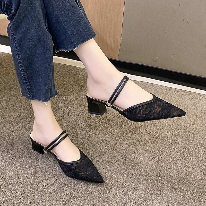 Dame Sling-Pumps med delikat spids og elegant blokhæl Stilla
