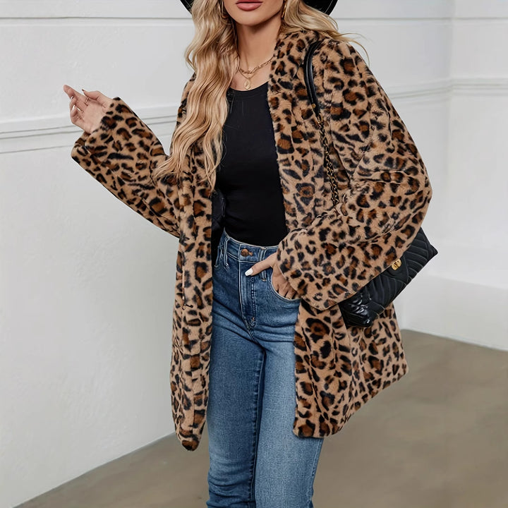 Dame Krammelige Plysjakke i trendy Leopardsmønster Stilla