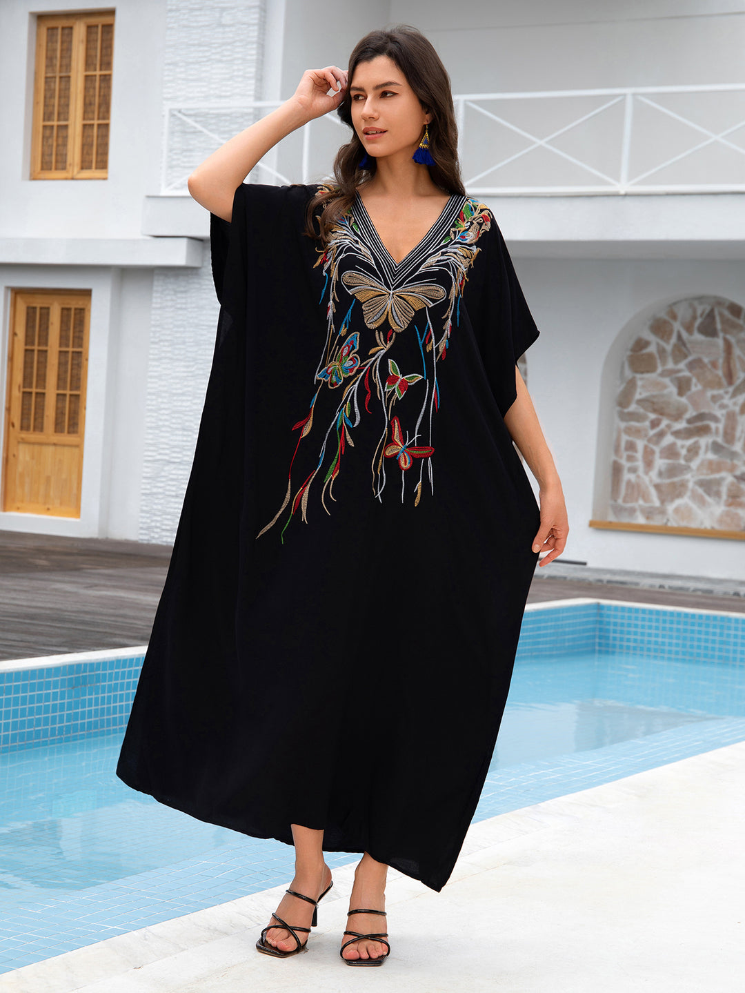Dame kaftan med kunstneriske broderier og løs pasform Stilla