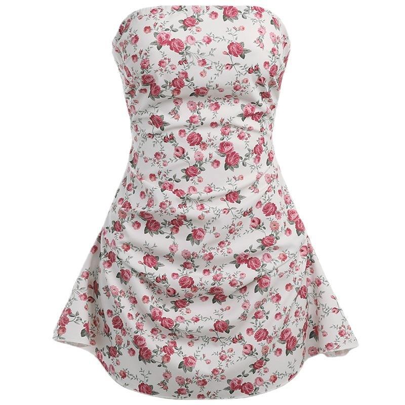 Dame Strapless Floral Print Mini Kjole Stilla