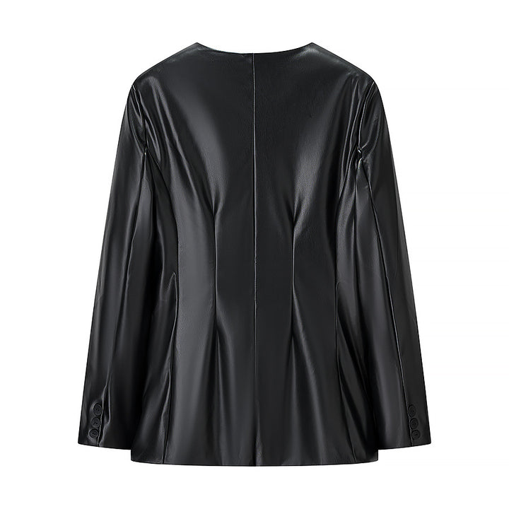 Dame faux læder blazer jakke med subtile lommer og moderne snit Stilla