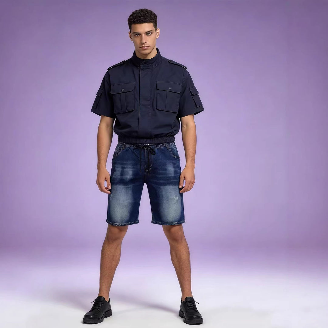 Herrer behagelige denim-shorts med elastisk talje og afslappet design Skovae