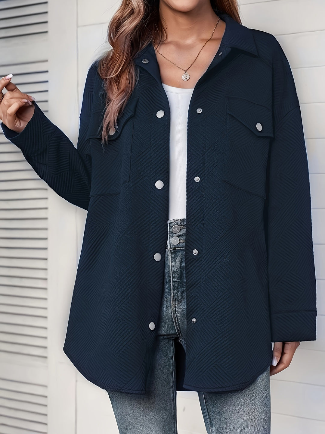 Dame Tekstureret Oversized Knap-Jakke Stilla