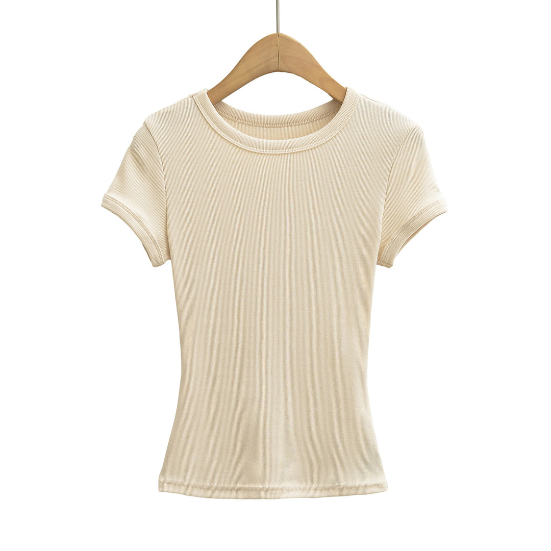Dame Basic T-shirt med elastisk pasform og rundhalsetud Stilla