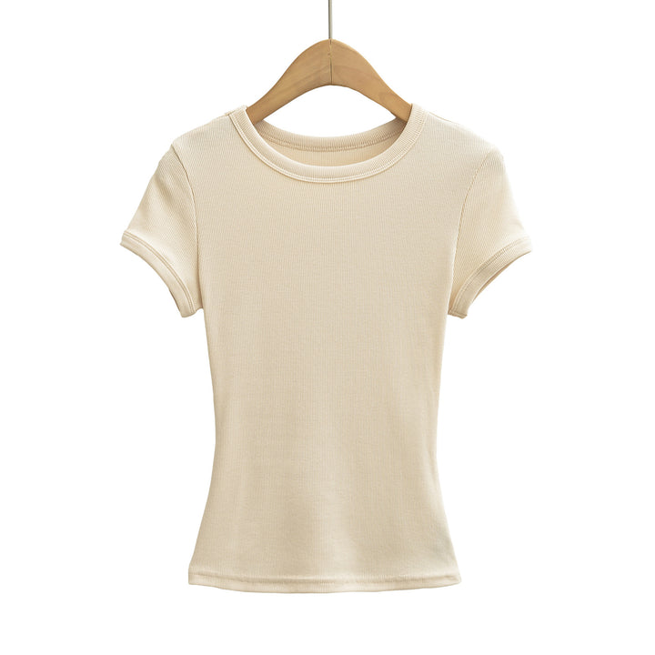 Dame Basic T-shirt med elastisk pasform og rundhalsetud Stilla
