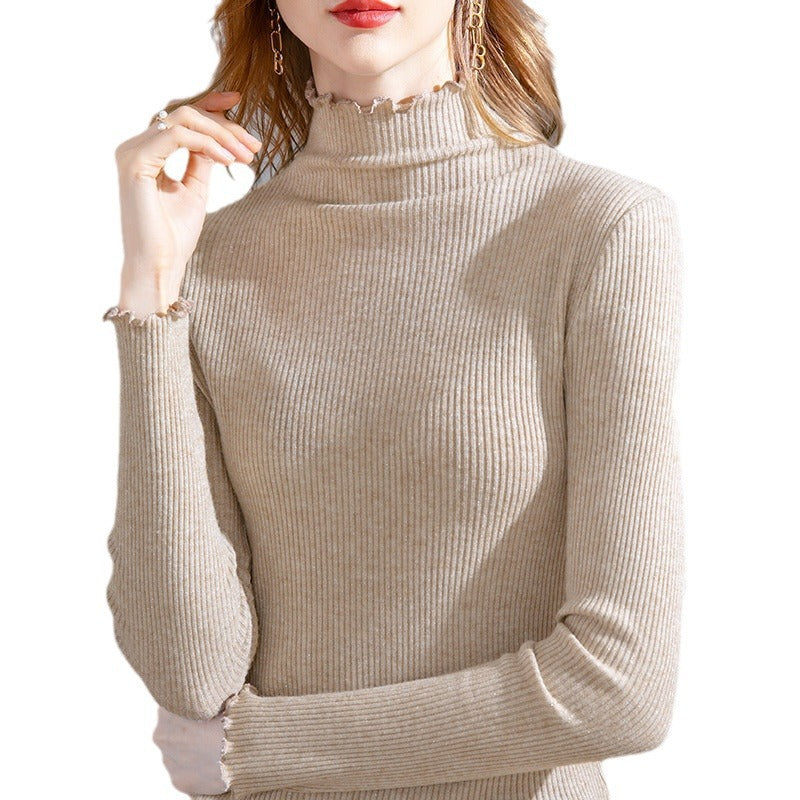 Dame rullekrave sweater med fin ribstruktur og elegante afslutninger Stilla