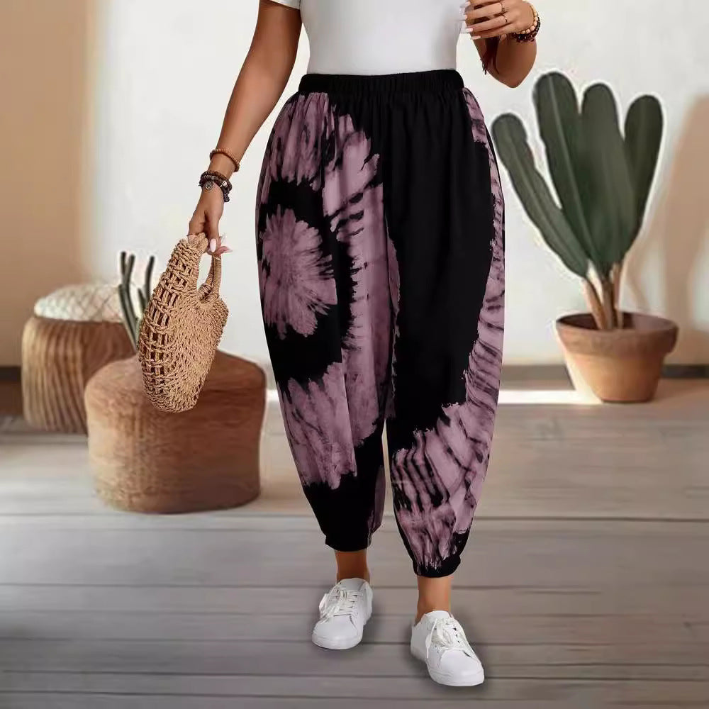 Dame Mode Baggy-Bukser med elastisk talje og trendy batikdesign Stilla