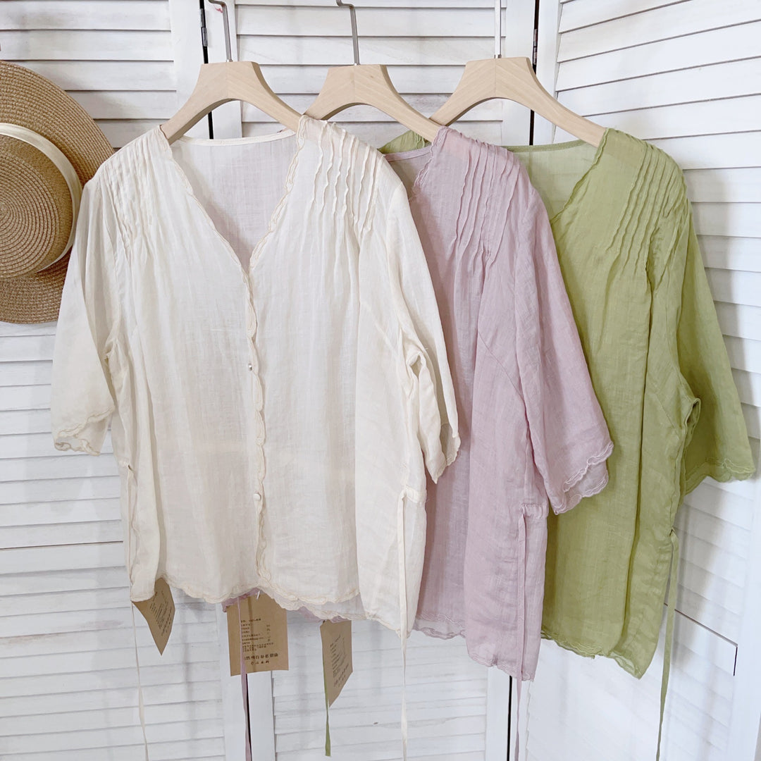 Femme Breezy Button-Up Linned skjorte Stilla