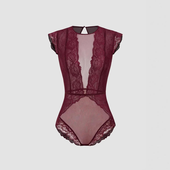 Dame Elegant spids body med dyb V-udskæring og fine flæse detaljer Skovae