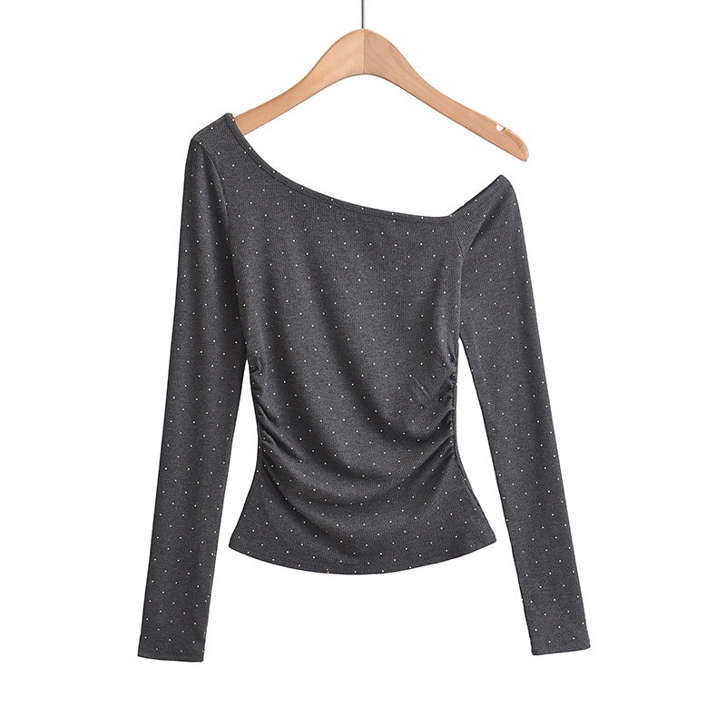 Dame asymmetrisk longsleeve-top med elegant ruffle-design og figurformende snit Stilla