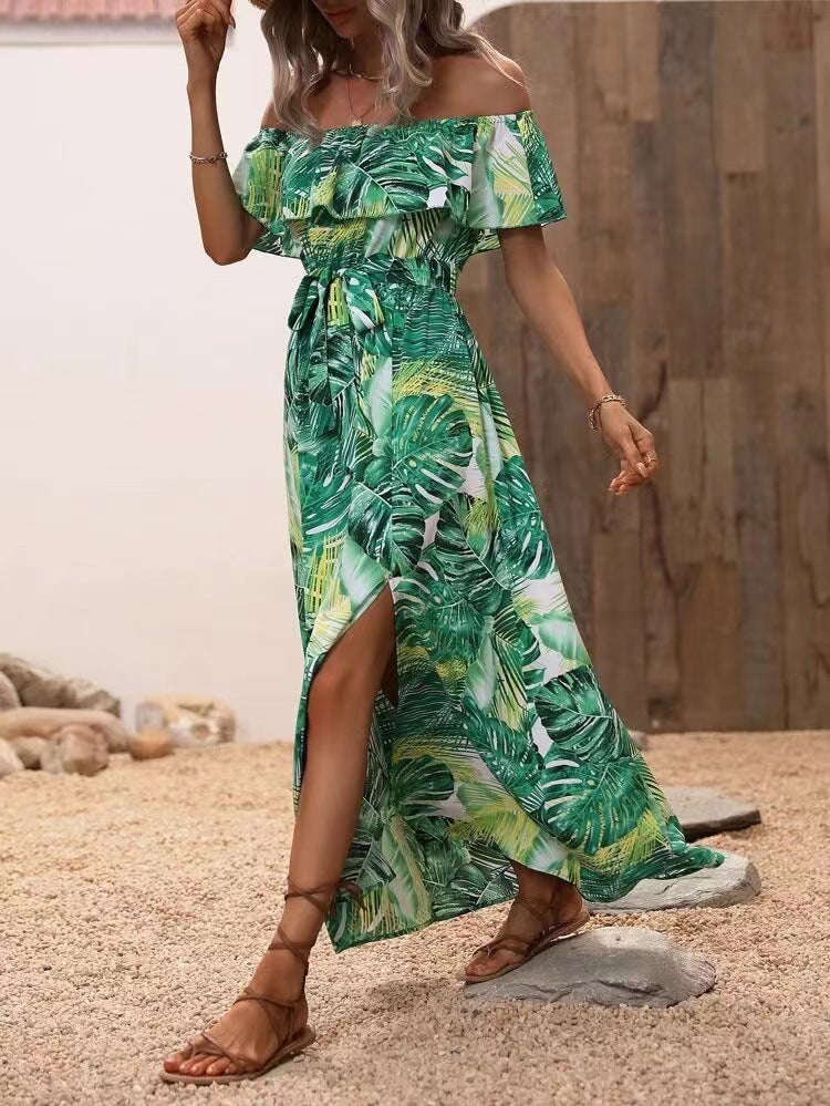 Dame Off-Shoulder Maxikjole med Sideslids Stilla