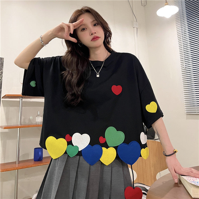 Femme Oversized Hjerte Applikation T-Shirt Stilla