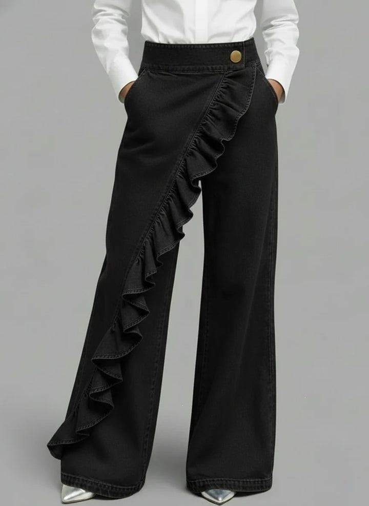 Kvindernes brede jeans med ruffle-detalje Skovae