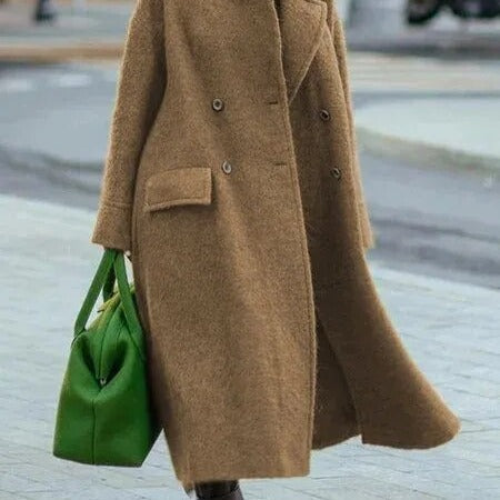 Dame Oversize Uldfrakke med dobbelt knaplukning og sidelommer Stilla