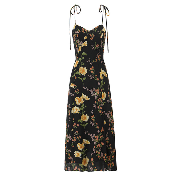 Dame Floral Print Maxi Kjole med justerbare Spaghetti-stropper Stilla