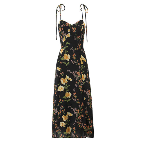 Dame Floral Print Maxi Kjole med justerbare Spaghetti-stropper Stilla