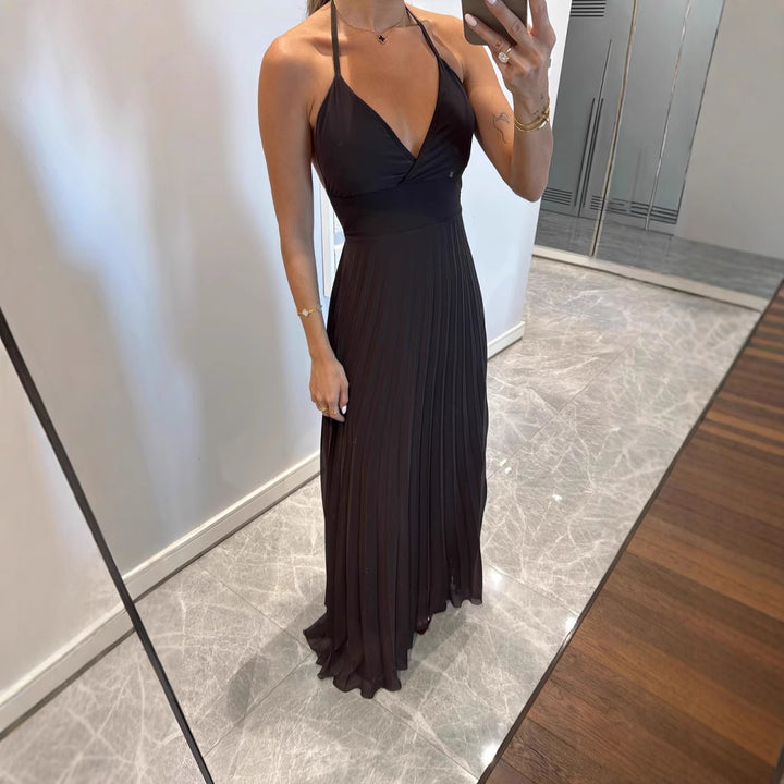 Dame Plisseret Halterneck Maxi Kjole Stilla