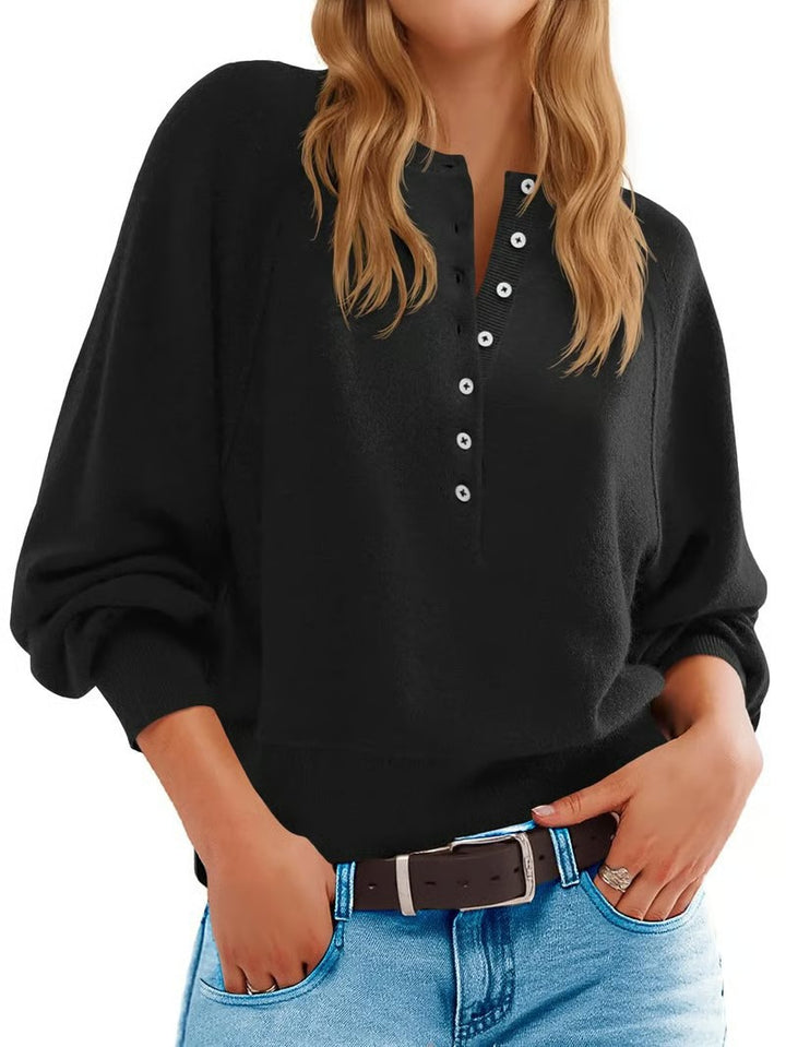 Dame casual sweater med knapstolpe og løs pasform Skovae