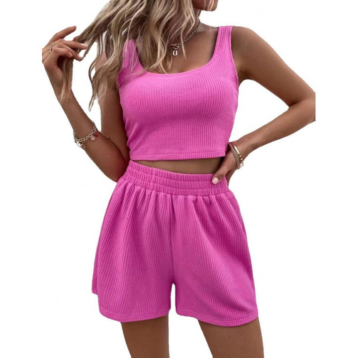 Dame Ribstrik Crop Top og Shorts Sæt Stilla