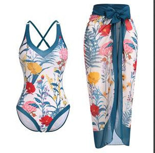 Dame badedragt-sæt med blomster-cut-out-design og elegant indpakningsskørt Stilla