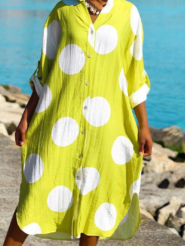 Dame Oversized Skjortekjole med Prikker Stilla
