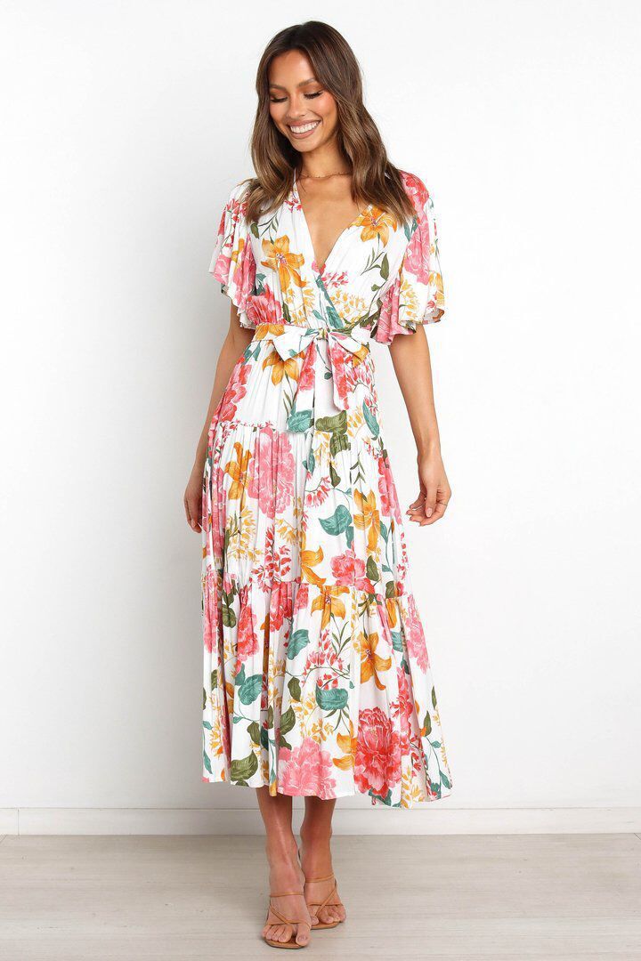 Dame Maxi-Kjole med floralt design og svajende nederdel Stilla