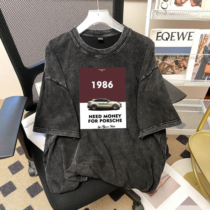 Dame T-shirt med nostalgisk automobil og humoristisk slogan Stilla