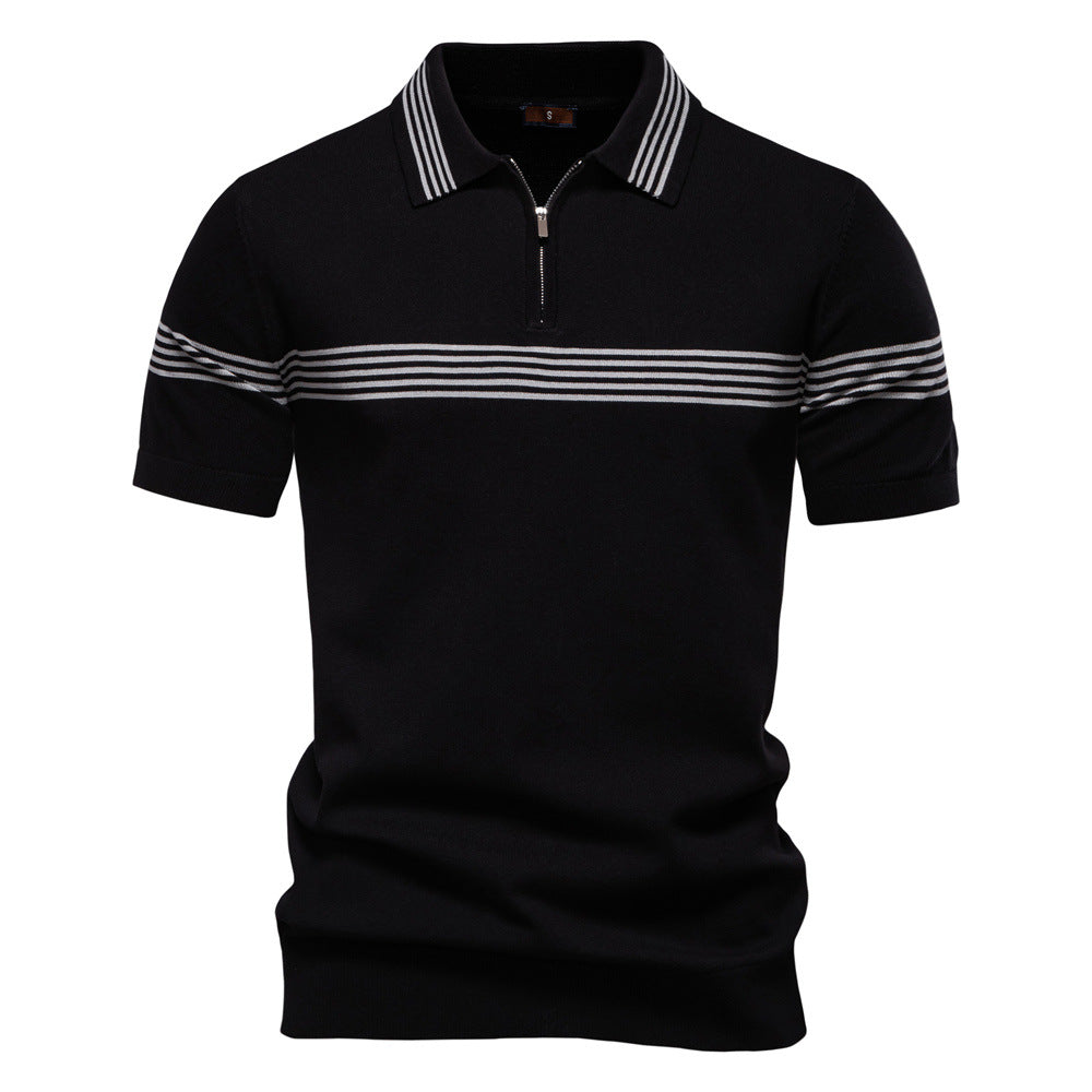 Herrer Polo-T-shirt med elegant halv lynlås og sporty stribemønster Stilla