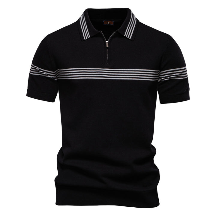 Herrer Polo-T-shirt med elegant halv lynlås og sporty stribemønster Stilla