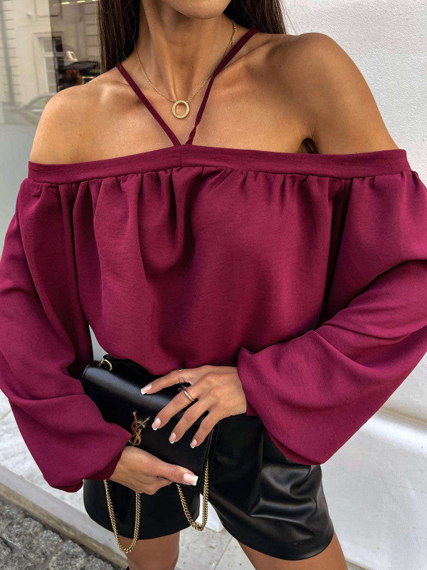 Dame Off-Shoulder Bluse med rynker og vide ærmer Stilla