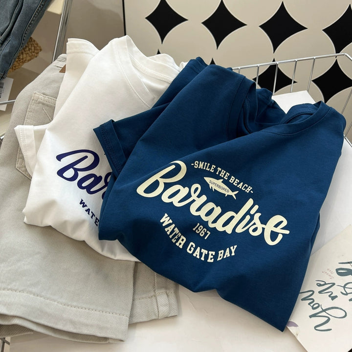 Dame T-shirt med begrundet Paradise-tryk og løs pasform Stilla