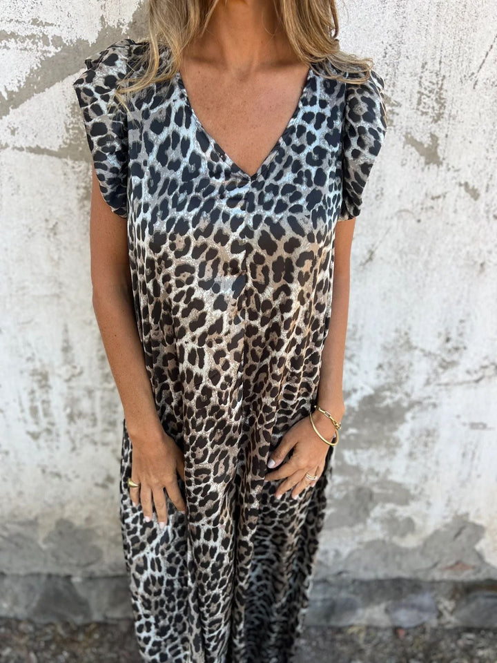 Stilla | Trendy Kvinder Forår Leopard Print Flutter Ærme Jumpsuit